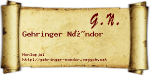 Gehringer Nándor névjegykártya